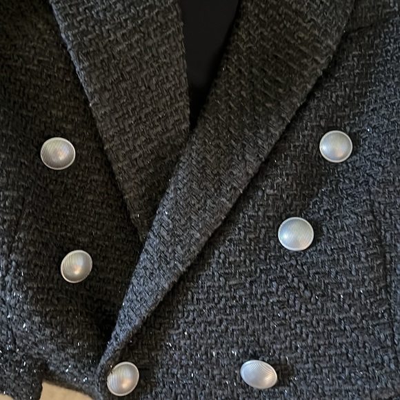 L'Agence Kenzie Metallic Grey Green Tweed Double Breasted Blazer - Picture 6 of 8